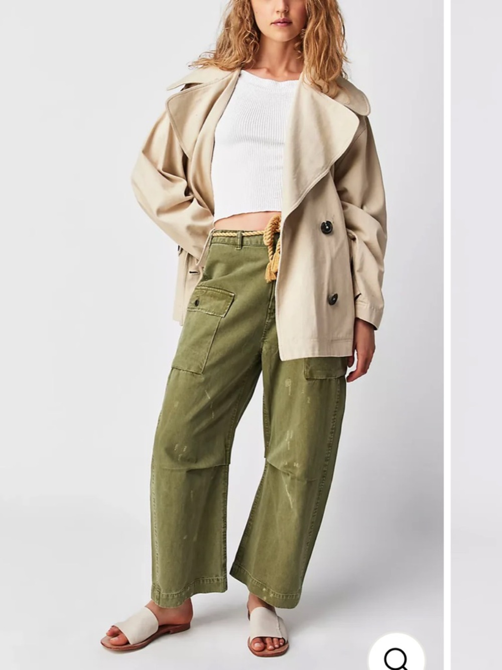 Free People Olive Green Belted Cotton Utility Pants size 2